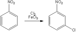 Provide the structure (a single resonance contributor) of the key intermediate in the electrophilic aromatic chlorination of nitrobenzene.  