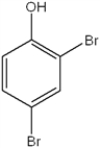 What is the IUPAC name of the following compound?   A)  2,4-dibromotoluene B)  2,4-dibromophenol C)  2,4-dibromohydroxybenzene D)  4,6-dibromophenol