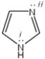 Which orbitals contain the lone pairs on the nitrogen atoms labeled i and ii in the imidazole ring?   A)  i = sp<sup>2;</sup>; ii = sp<sup>3</sup> B)  i = p<sup>;</sup>; ii = sp<sup>3</sup> C)  i = p<sup>;</sup>; ii = sp<sup>3</sup>. D)  i = p<sup>;</sup>; ii = sp<sup>2</sup>