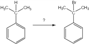 What is the best choice of reagent to achieve the following reaction?   A)  Br<sub>2</sub>, CCl<sub>4</sub> B)  HBr, H<sub>2</sub>O C)  Br<sub>2</sub>, light D)  NaBr