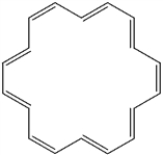 Which of the following is not true about [18]annulene?   A)  [18]annulene is planar B)  [18]annulene is aromatic C)  [18]annulene gives one peak in the <sup>1</sup>H NMR spectrum D)  [18]annulene has 18 pi bonds