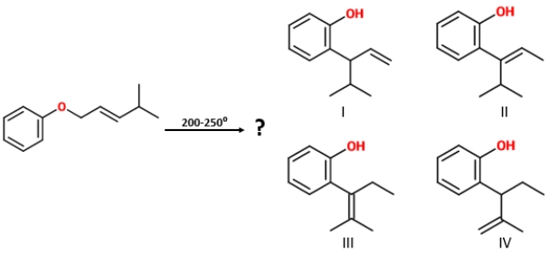 Identify the product of the given reaction. ​   A)  I B)  II C)  IV D)  III