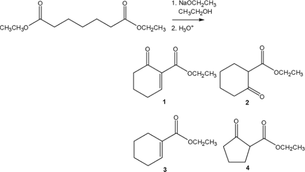 <strong>What is the major organic product obtained from the following reaction? </strong> A) 1 B) 2 C) 3 D) 4