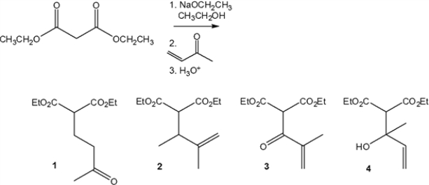 <strong>What is the major organic product obtained from the following reaction? </strong> A) 1 B) 2 C) 3 D) 4