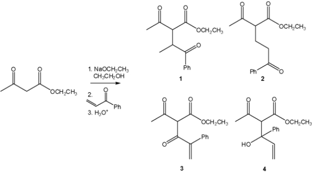 <strong>What is the major organic product obtained from the following reaction? </strong> A) 1 B) 2 C) 3 D) 4