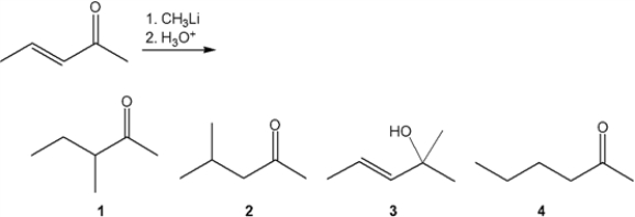 <strong>What is the major organic product obtained from the following reaction? </strong> A) 1 B) 2 C) 3 D) 4
