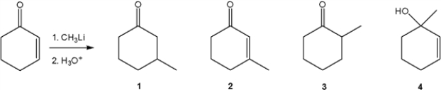 <strong>What is the major organic product obtained from the following reaction? </strong> A) 1 B) 2 C) 3 D) 4