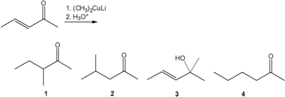 <strong>What is the major organic product obtained from the following reaction? </strong> A) 1 B) 2 C) 3 D) 4