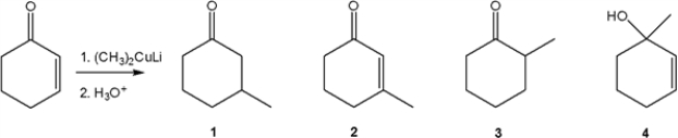 <strong>What is the major organic product obtained from the following reaction? </strong> A) 1 B) 2 C) 3 D) 4