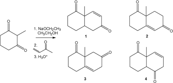 <strong>What is the major organic product obtained from the following reaction? </strong> A) 1 B) 2 C) 3 D) 4
