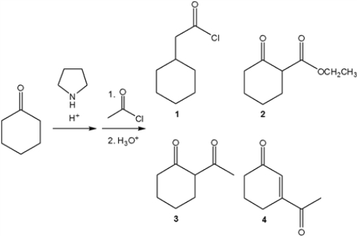 <strong>What is the major organic product obtained from the following sequence of reactions? </strong> A) 1 B) 2 C) 3 D) 4