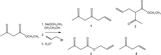 <strong>What is the major organic product obtained from the following reaction? </strong> A) 1 B) 2 C) 3 D) 4