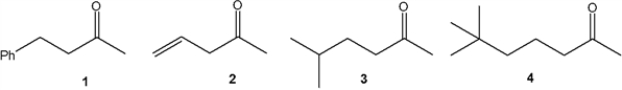 <strong>Which one of the following ketones cannot be made via an acetoacetate ester synthesis? </strong> A) 1 B) 2 C) 3 D) 4