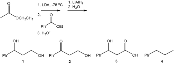 <strong>What is the major organic product obtained from the following sequence of reactions? </strong> A) 1 B) 2 C) 3 D) 4