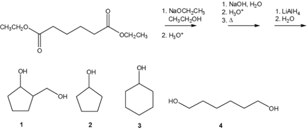 <strong>What is the major organic product obtained from the following sequence of reactions? </strong> A) 1 B) 2 C) 3 D) 4