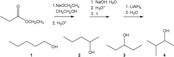 <strong>What is the major organic product obtained from the following sequence of reactions? </strong> A) 1 B) 2 C) 3 D) 4