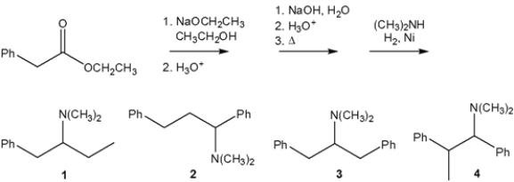 <strong>What is the major organic product obtained from the following sequence of reactions? </strong> A) 1 B) 2 C) 3 D) 4
