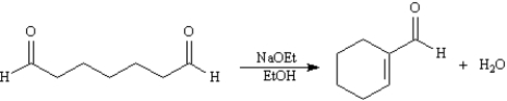 Consider the following reaction.   Use this reaction to answer the following questions. -This reaction is an example of ______. A)  an intramolecular Claisen condensation B)  an intramolecular aldol condensation C)  a Robinson annulation D)  a Michael reaction
