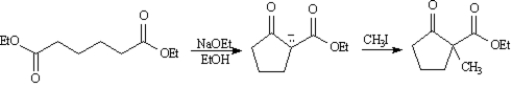 Consider the following types of reactions: 1. aldol condensation 2. Claisen condensation 3. Robinson annulation 4. Dieckmann condensation 5. Michael reaction Classify the following reactions by placing the appropriate number in the blank. ______
