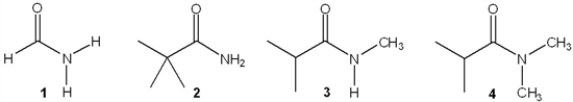 Which of the following compounds is a 2° amide?   A)  1 B)  2 C)  3 D)  4