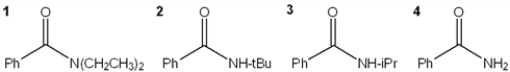Which of the following compounds is a 3° amide?   A)  1 B)  2 C)  3 D)  4