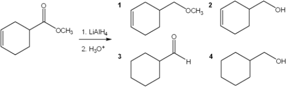 What is the major organic product obtained from the following reaction?   A)  1 B)  2 C)  3 D)  4
