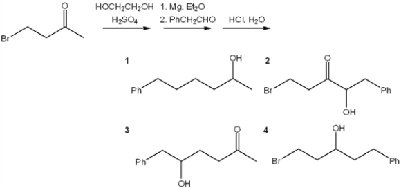 What is the major organic product obtained from the following sequence of reactions?   A)  1 B)  2 C)  3 D)  4