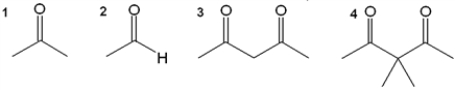Which of the following has the highest K<sub>eq</sub> for enolization?   A)  1 B)  2 C)  3 D)  4