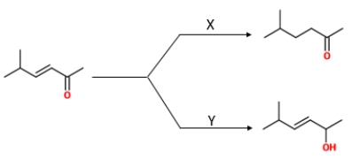 Identify  X  and  Y  in the given reaction. ​   A)  X is LiAlH<sub>4</sub>/THF, and Y is H<sub>2</sub>/Rh. B)  X is H<sub>2</sub>/Pt, and Y is LiAlH<sub>4</sub>. C)  X is H<sub>2</sub>/Rh, and Y is LiAlH<sub>4</sub>/THF. D)  X is H<sub>2</sub>, and Y is NaBH<sub>4</sub>.