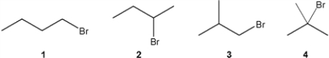 Which C<sub>4</sub>H<sub>9</sub>Br compound gives a triplet at approximately 3.5 ppm in the <sup>1</sup>H NMR spectrum?   A)  1 B)  2 C)  3 D)  4