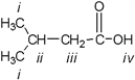 Which of the protons in the following molecule appear at the highest δ-value in the <sup>1</sup>H NMR spectrum?   A)  i B)  ii C)  iii D)  iv