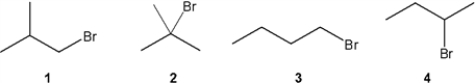Which C<sub>4</sub>H<sub>9</sub>Br compound(s)  gives a <sup>13</sup>C NMR spectrum consisting of two signals?   A)  only 1 B)  only 2 C)  only 2 and 3 D)  1, 2, 3 and 4
