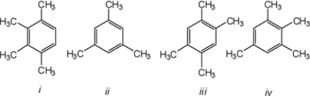 Which of the following compounds gives a <sup>1</sup>H NMR spectrum consisting of two singlets and a <sup>13</sup>C NMR consisting of consisting of three signals?   A)  only i B)  only iii C)  only ii and iii D)  only ii, iii and iv