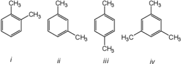 Which of the following compounds would give a <sup>1</sup>H NMR spectrum consisting of two singlets and a <sup>13</sup>C NMR consisting of consisting of three signals?   A)  only i B)  only iii C)  only i and iii D)  iii and iv