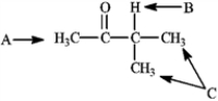 Identify the ratio of peak areas upon integration of the <sup>1</sup>H NMR spectrum for A, B, and C respectively. Enter the numbers separated by colons.  