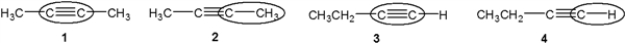 Which of the following bonds (circled)  gives a very weak or no stretching absorption in the infrared spectrum?   A)  1 B)  2 C)  3 D)  4
