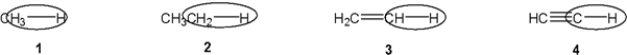 Which of the following bonds (circled)  vibrates at the highest frequency?   A)  1 B)  2 C)  3 D)  4