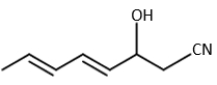 The given molecule shows a stretching absorption peak at 2200-2250 cm<sup>−1</sup> due to the presence of a _____. ​   A)  nitrile functional group B)  hydroxyl functional group C)  carbon-carbon double bond D)  carbon-carbon single bond