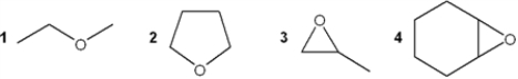 Which of the following are epoxides?   A)  only 2 and 3 B)  only 3 and 4 C)  only 2, 3 and 4 D)  1, 2, 3 and 4