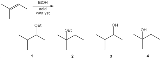 What is the major organic product obtained from the following reaction?   A)  1 B)  2 C)  3 D)  4