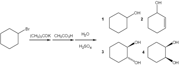 What is the major organic product obtained from the following sequence of reactions?   A)  1 B)  2 C)  3 D)  4