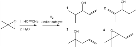 What is the major organic product obtained from the following sequence of reactions?   A)  1 B)  2 C)  3 D)  4
