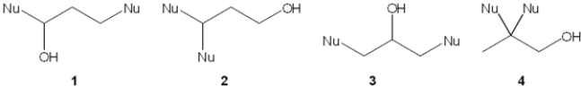 Which of the following general structures can be made by sequential reaction of epichlorohydrin with appropriate nucleophiles?   A)  1 B)  2 C)  3 D)  4