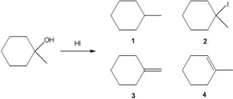 What is the major organic product obtained from the following reaction?   A)  1 B)  2 C)  3 D)  4