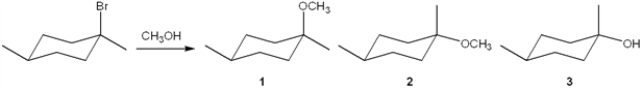 What is(are)  the major organic product(s)  obtained from the following substitution reaction?   A)  only 1 B)  only 2 C)  only 3 D)  a mixture of 1 and 2