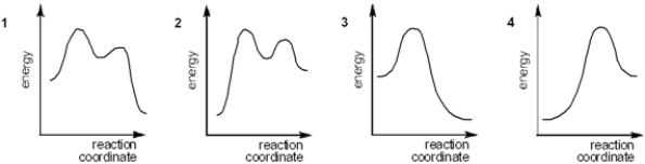 Which of the following energy diagrams represents the course of an exothermic E1 reaction?   A)  1 B)  2 C)  3 D)  4
