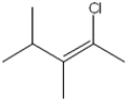 What is the IUPAC name of the following compound?   A)  (E) -1-chloro-1,2,3-trimethyl-1-butene B)  (Z) -1-chloro-1,2,3-trimethyl-1-butene C)  (E) -2-chloro-3,4-dimethyl-2-pentene D)  (Z) -2-chloro-3,4-dimethyl-2-pentene