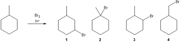 What is the major organic product obtained from the following reaction?   A)  1 B)  2 C)  3 D)  4