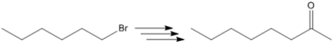 Outline how one might achieve the following transformation, showing reagents and the isolated intermediates in the synthetic scheme.  