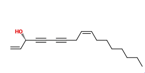 The compound shown below is a natural pesticide found in carrots. What is the IUPAC name of the compound? ​   A)  (3R, 9Z) -heptadeca-1,9-diene-4,6-diyn-3-ol B)  (3S, 9E) -heptadeca-1,9-diene-4,6-diyn-3-ol C)  3-hydroxy-heptadeca-1,9-diene-4,6-diyn D)  8,16-heptadecadiene-11,13-diyn-15-ol